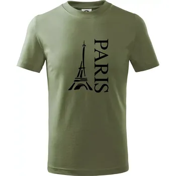 Paris nápis Eiffelovka na výšku - Tričko dětské bavlněné - 158 cm/12 let ( Khaki )