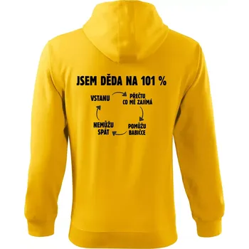 Pánská mikina Jsem děda na 101 procent - Mikina s kapucí na zip trendy zipper - 2XL ( Žlutá )