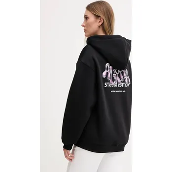 Pánská mikina Mikina Alpha Industries dámská, černá barva, s kapucí, s potiskem, 156042.03 99B, vel. M