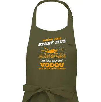 Kuchyňská zástěra Potápěč - možná jsem starý muž - Pánská zástěra na vaření - Univerzální velikost ( Khaki )