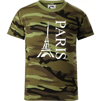 Chlapecké tričko Paris nápis Eiffelovka na výšku - Dětské maskáčové triko - 104-110cm / 3-4 roky ( Zelený maskáč )