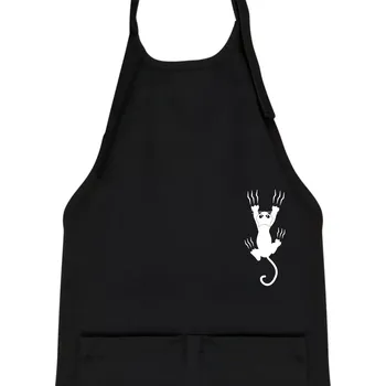 Kuchyňská zástěra Kočka visící - Dětská zástěra na vaření - Univerzální velikost ( Černá )