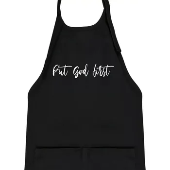 Kuchyňská zástěra Put God first psací nápis - Dětská zástěra na vaření - Univerzální velikost ( Černá )