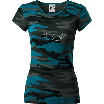 Dráha letu motýla - smyčka - Dámské maskáčové triko - S ( Petrolejová maskáč )