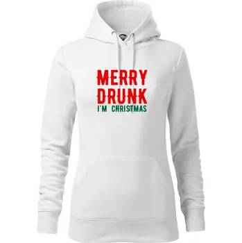 Dámská mikina Merry Drunk I'm Christmas - Mikina dámská Cape s kapucí - XS ( Bílá )