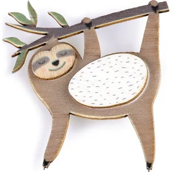 Náramek Dřevěná brož liška, pes, lenochod, mýval, jednorožec, malé, 10 hnědá světlá lenochod