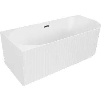 Vana Mexen Gia volně stojící rohová vana s rýhováním levá 170 x 80 cm, bílá matná, přepad gun gray kartáčovaný - 52701708001L-66 Volně stojící vany