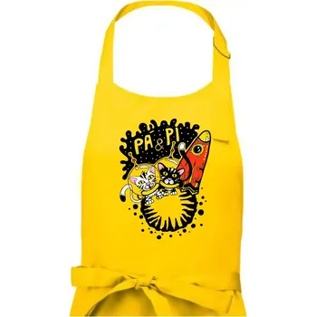 Kuchyňská zástěra Pá a Pi z kočičí planety (Pecka Design) - Dámská zástěra na vaření - Univerzální velikost ( Žlutá )