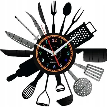 Hodiny KUCHYŇSKÉ HODINY NÁSTĚNNÉ DEKORATIVNÍ MODERNÍ VINYLOVÁ DESKA