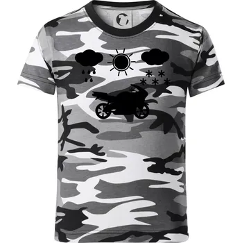 Chlapecké tričko Motorkář za každého počasí - silnice - Dětské maskáčové triko - 104-110cm / 3-4 roky ( Šedý maskáč )