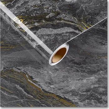 Tapeta Samolepicí Tapeta na Nábytek PVC Černo-Zlatý Mramor Matná 30x200 cm