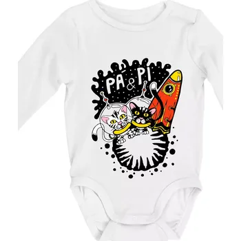 Pá a Pi z kočičí planety (Pecka Design) - Body kojenecké s dlouhým rukávem - Dlouhý r. do 3 měs ( Bílá )