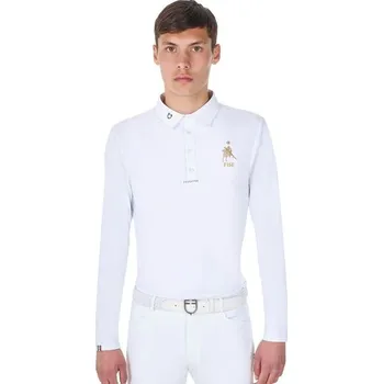 Pánské tričko EQUESTRO Tričko Competition Polo X Fise Equestro, s dlouhým rukávem, s knoflíky, pánské, bílé S