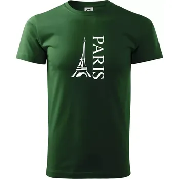 Pánské tričko Paris nápis Eiffelovka na výšku - Triko extra velké (5-8XL) - 8XL ( Lahvově zelená )