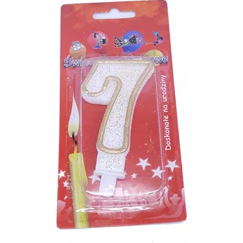 Svíčka Id_947 SVÍČKA ČÍSLICE 7 SVÍČKA NA DORT SEDMIČKA SEDM LET S BROKÁTEM