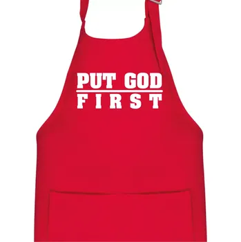 Kuchyňská zástěra Put God first tlustý nápis - Dětská zástěra na vaření - Univerzální velikost ( Červená )
