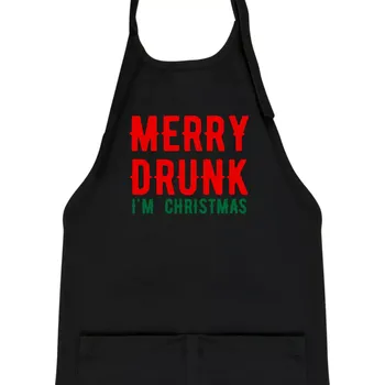 Kuchyňská zástěra Merry Drunk I'm Christmas - Dětská zástěra na vaření - Univerzální velikost ( Černá )
