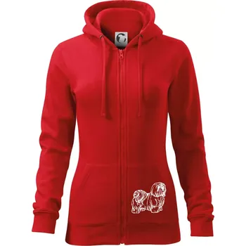 Dámská mikina Shih-tzu - chlupatý - Dámská mikina trendy zipper s kapucí - M ( Červená )