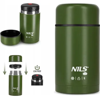 Termoska Těsná termoska na jídlo 1l zelená ocelová na oběd do batohu NILS CAMP