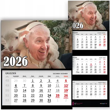 Kalendář TRÍDÍLNÝ NÁSTĚNNÝ KALENDÁŘ 2026 - PAPÍŽ FRANTIŠEK / KOZA - RŮZNÉ VZORY