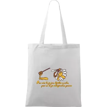 Včela - lžička medu - Taška bavlněná - 42 x 38 cm ( Bílá )