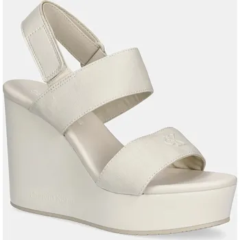 Dámské sandále Sandály Calvin Klein Jeans WEDGE SANDAL WEBBING IN béžová barva, YW0YW01790 00X, EUR 39