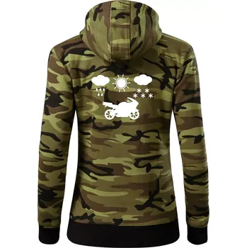 Dámská mikina Motorkář za každého počasí - silnice - Dámská mikina trendy zipper s kapucí - XS ( Zelený maskáč )