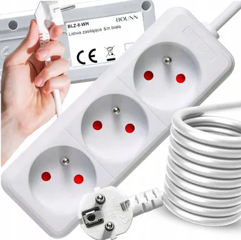 Napájecí kabel Prodlužovací Kabel BOUNN 5 m 3 ks bílá