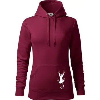 Dámská mikina Kočka visící - Mikina dámská Cape s kapucí - M ( Garnet )