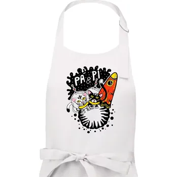 Kuchyňská zástěra Pá a Pi z kočičí planety (Pecka Design) - Dámská zástěra na vaření - Univerzální velikost ( Bílá )