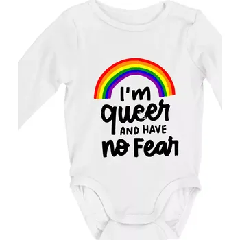 Im queer and have no fear - Body kojenecké s dlouhým rukávem - Dlouhý r. do 3 měs ( Bílá )