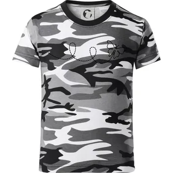 Chlapecké tričko Dráha letu motýla - smyčka - Dětské maskáčové triko - 104-110cm / 3-4 roky ( Šedý maskáč )