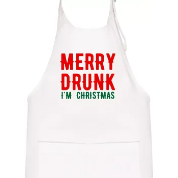 Kuchyňská zástěra Merry Drunk I'm Christmas - Dětská zástěra na vaření - Univerzální velikost ( Bílá )