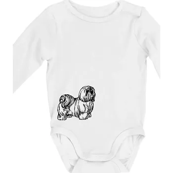 Shih-tzu - chlupatý - Body kojenecké s dlouhým rukávem - Dlouhý r. do 3 měs ( Bílá )