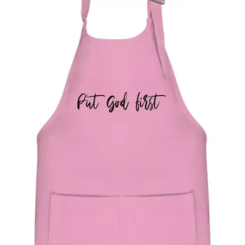 Kuchyňská zástěra Put God first psací nápis - Dětská zástěra na vaření - Univerzální velikost ( Růžová )