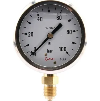 Manometr glycerínový, 63 mm 0-100 bar, spodní připojení 1/4"