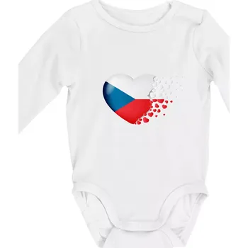 Vlajka s odlétajícími srdci - Česká - Body kojenecké s dlouhým rukávem - Dlouhý r. do 3 měs ( Bílá )