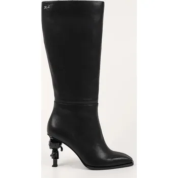 Dámské kozačky Kožené kozačky Karl Lagerfeld KARL NFT HEEL dámské, černá barva, na podpatku, KL39175 KL39175.000 99X, EUR 36