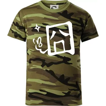 Chlapecké tričko Čínský symbol - smutný - Dětské maskáčové triko - 146 cm/10 let ( Zelený maskáč )