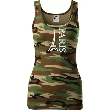 Dámské tričko Paris nápis Eiffelovka na výšku - Dámské Maskáčové tílko - 2XL ( Hnědý maskáč )