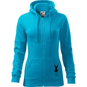 Dámská mikina Kočka visící - Dámská mikina trendy zipper s kapucí - S ( Světlý tyrkys )