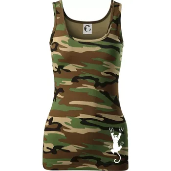 Dámské tričko Kočka visící - Dámské Maskáčové tílko - XS ( Hnědý maskáč )