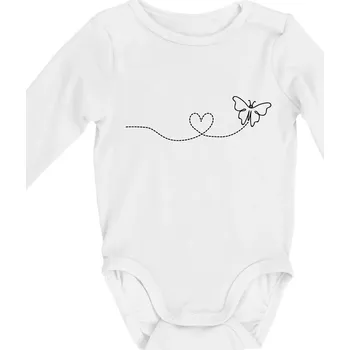 Dráha letu motýla - srdce - Body kojenecké s dlouhým rukávem - Dlouhý r. do 3 měs ( Bílá )