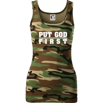 Dámské tričko Put God first tlustý nápis - Dámské Maskáčové tílko - S ( Hnědý maskáč )