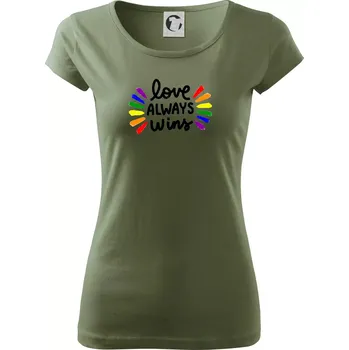 Dámské tričko Love always win - čáry - Dámské triko Pure - S ( Khaki )