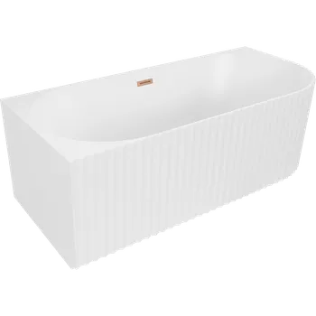 Vana Mexen Gia volně stojící rohová vana vroubkovaná levá 170 x 80 cm, bílá mat, přepad kartáčovaná měď - 52701708001L-65 Volně stojící vany