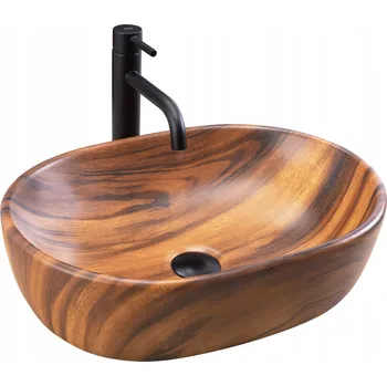 Umyvadlo na desku oválné Rea Amelia Wood mat 48 cm hnědé