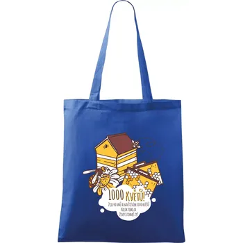 Nákupní taška Včela - 1000 květů - Taška bavlněná - 42 x 38 cm ( Královská modrá )