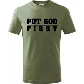 Put God first tlustý nápis - Tričko dětské bavlněné - 134 cm/8 let ( Khaki )