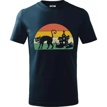 Halloween kočka - Tričko dětské bavlněné - 98 cm / 2 roky ( Námořní modrá (velmi tmavá - téměř černá) )